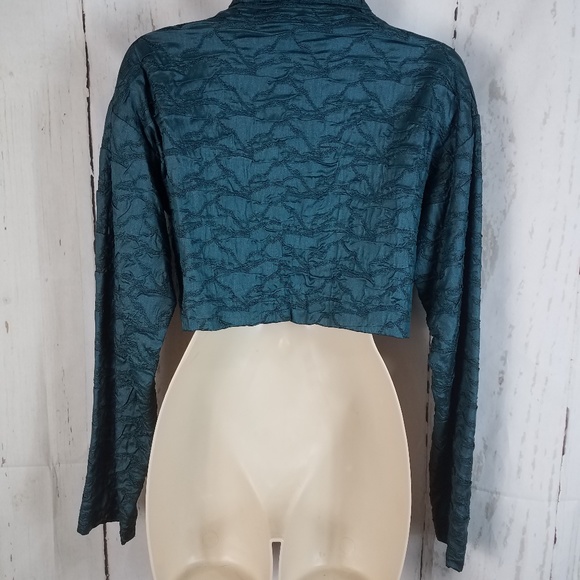 Eileen Fisher xs Teal Bolero Silk Cropped Jacket - Picture 4 of 8